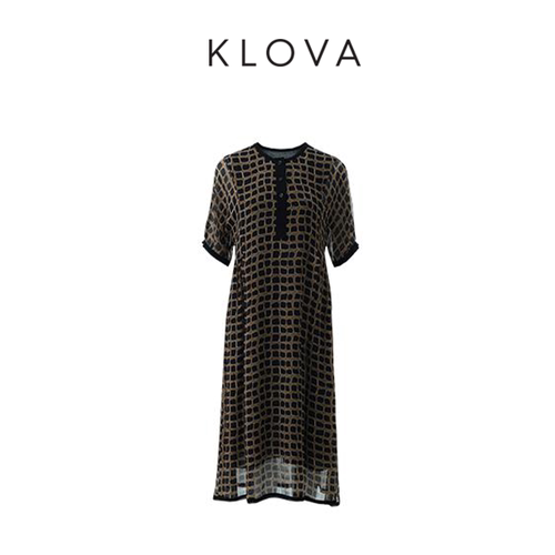 【KLOVA】夏季岩石格纹真丝连衣裙【H】LI4683(UN)