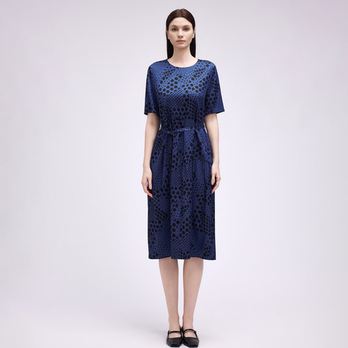 【KLOVA】夏季女气质宫殿蓝渐变波点圆领A版连衣裙LI6091(AUN)