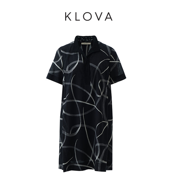 【KLOVA】夏季电子笔刷印花半门襟连衣裙  LW4304(UN)