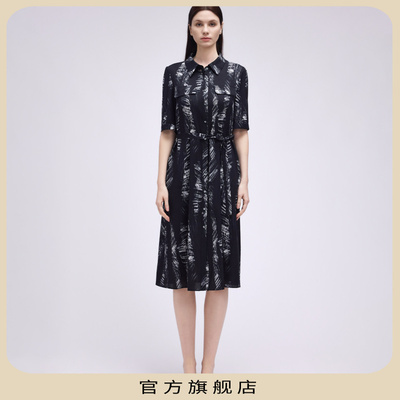 【官旗福利】柯罗芭夏季女水墨笔触翻领真丝连衣裙LI6097(AUN)
