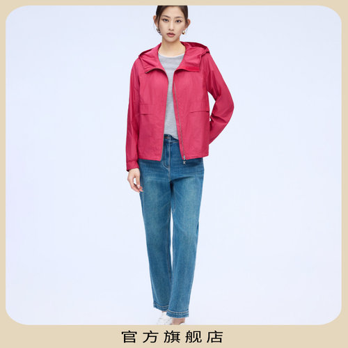 【官旗福利】柯罗芭春秋玫红色连帽拉链短款风衣SW6039(AUN)B