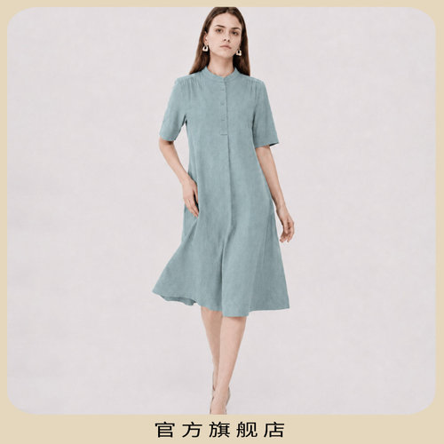 柯罗芭夏季天青亚麻A型连衣裙