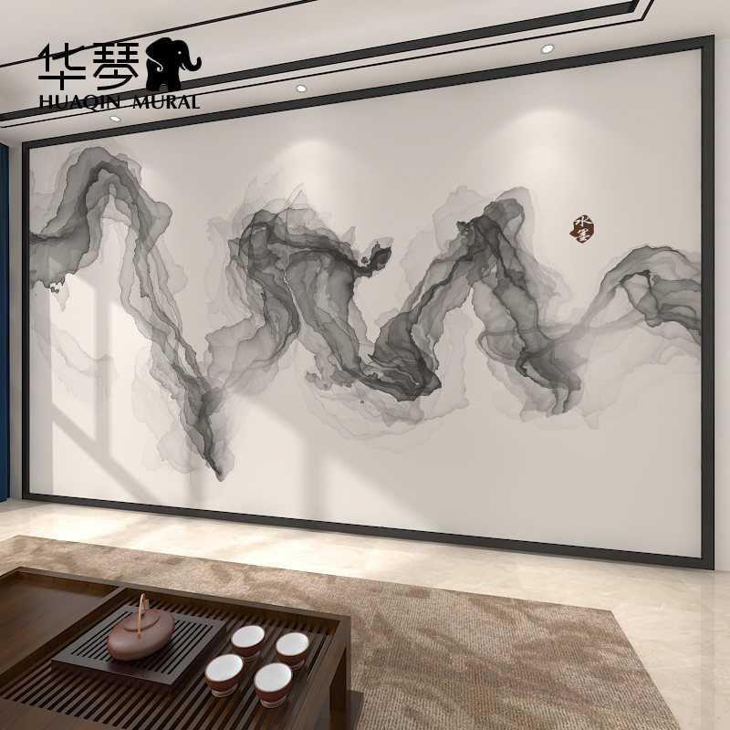 现代简约抽象泼墨线条水墨壁画客厅壁纸电视背景墙吊顶墙纸墙布