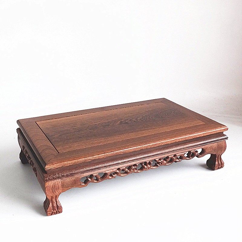 红木底座长方形茶几工艺品摆件雕花木座鸡翅实木紫砂茶壶木托底座