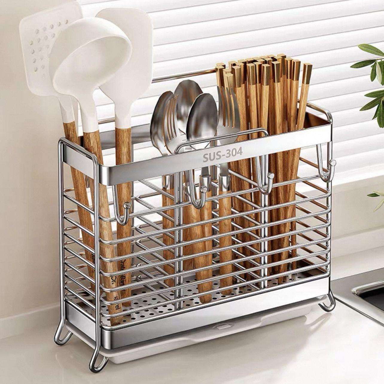 厨房筷笼筷子笼置物架子壁挂式沥水收纳盒筷子筒304不锈钢家用勺