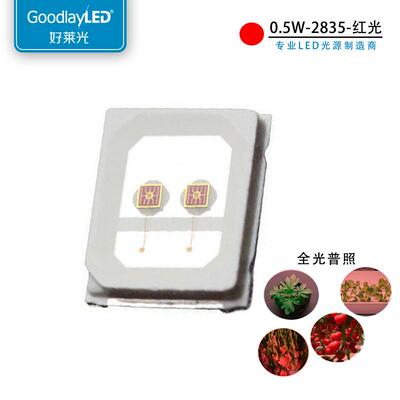 源头工厂0.5W植物生长LED灯珠 高亮红光660nm高PPF2835贴片灯珠