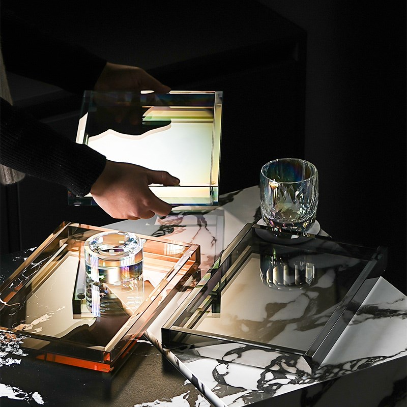 轻奢水晶漱口牙杯架洗漱化妆护肤用品桌面收纳置物托盘子家居酒店