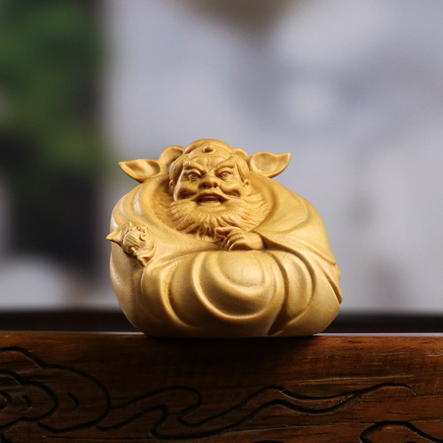 黄杨木雕招财赐福钟馗天师手把件实木人物工艺品中式家居装饰摆件