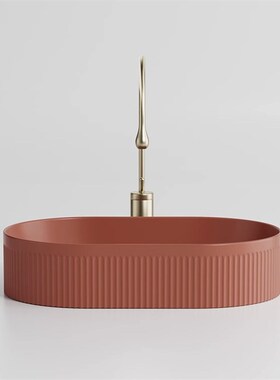 砖红色陶瓷一体洗手盆单盆欧式彩色台上盆卫生间阳台艺术洗脸面盆