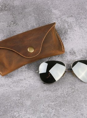 手工眼镜墨镜太阳眼镜盒收纳皮套真皮头层牛皮疯马皮复古W12-LSGS