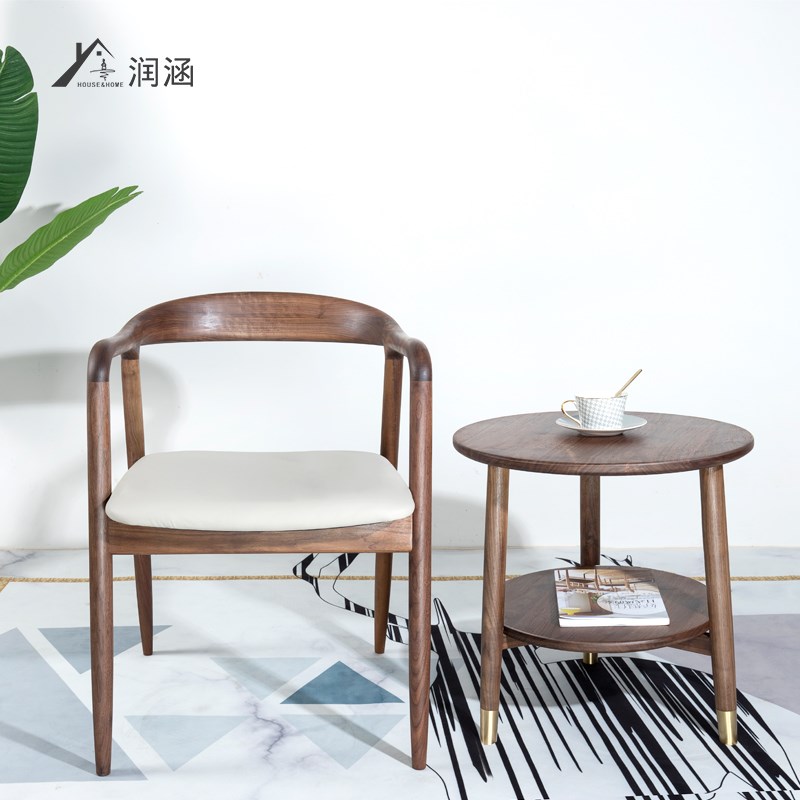 润涵实木书桌椅子黑胡桃木餐椅家用餐厅木椅子简约现代休闲靠背椅