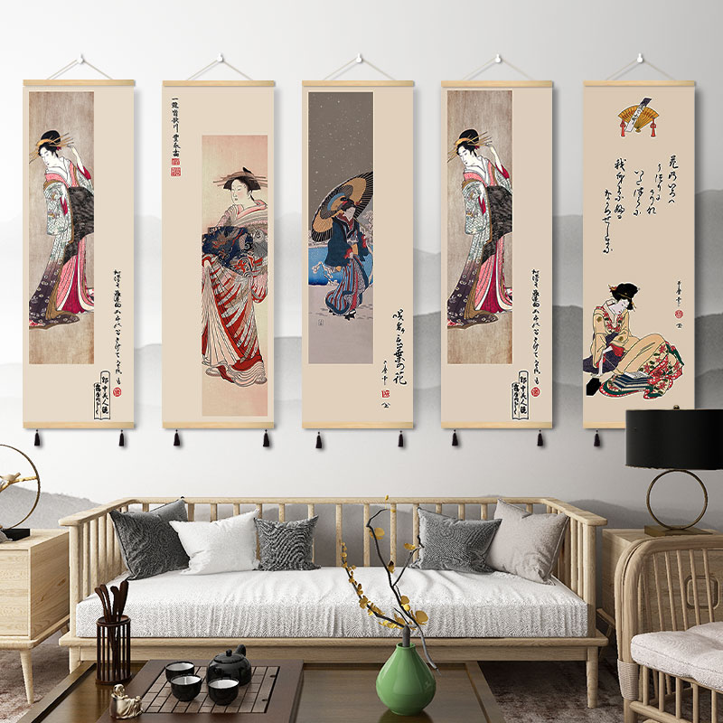 日式风格和风仕女图定制装饰画浮世绘日料餐厅居酒屋墙壁实木挂画