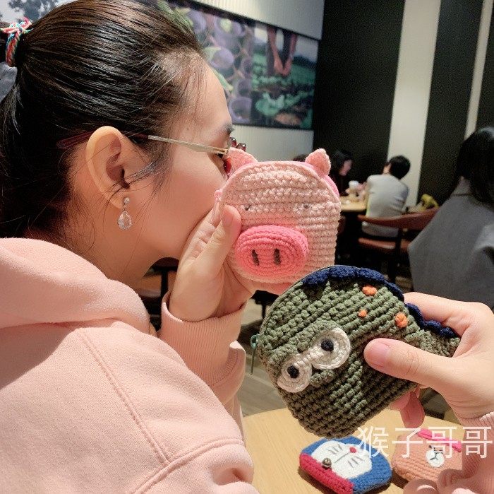 纯手工毛线编织零钱包可爱卡通针织零钱袋硬币包小卡包