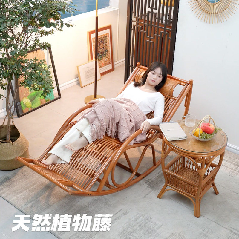 摇椅阳台天然真藤植物编织老人午睡椅子家用室内休闲逍遥老式躺椅