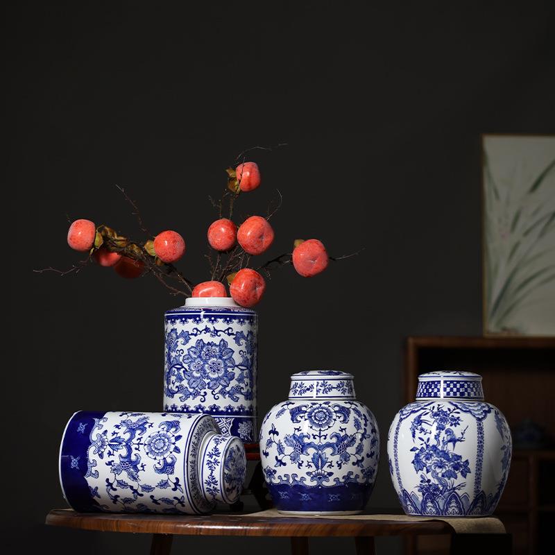景德镇古典陶瓷罐花瓶桌面插花工艺品摆件储物罐花瓶摆件