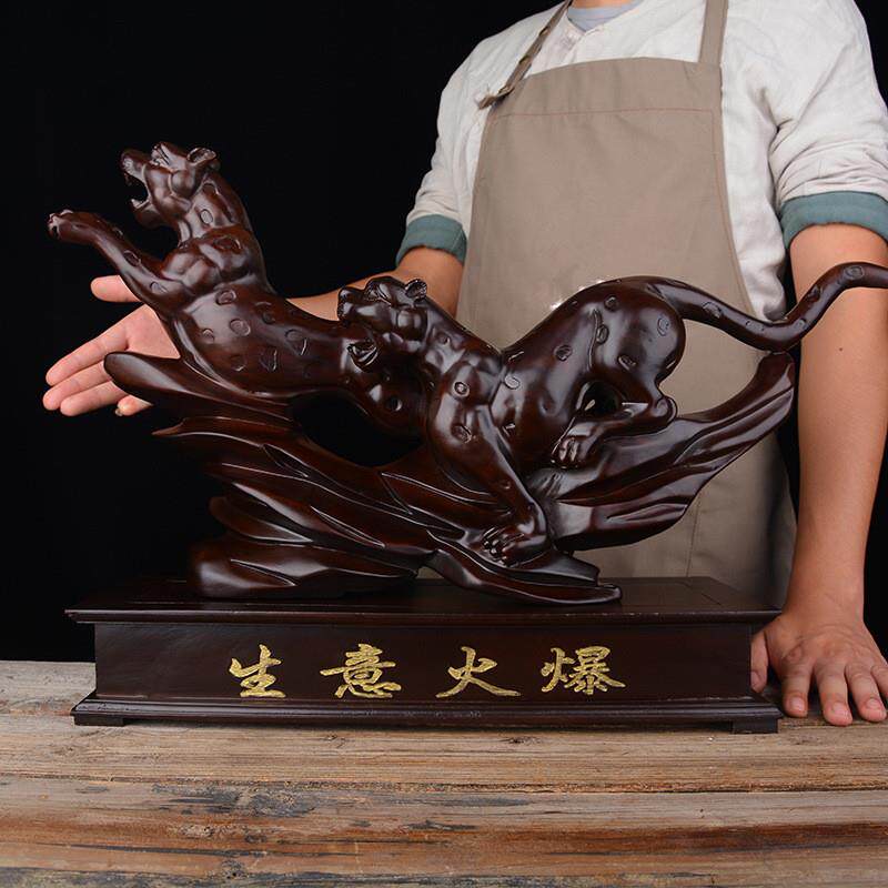 黑檀木雕摆件《生意大爆》木制雕刻动物客厅家居装饰工艺品