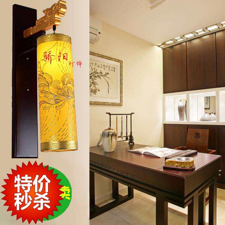 中式木艺金色树脂龙头凤纹壁灯火锅店饭店酒店工程过道走廊灯