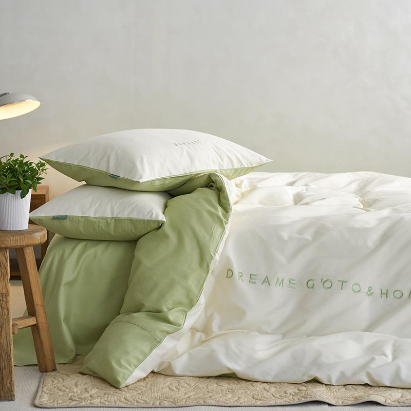 2023A类全棉刺绣大雁纹四件套纯色双拼纯棉简约单人三件套被套1.8