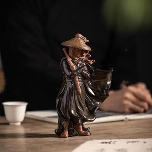 中式意江湖故人古风侠禅客剑山客人物陶装瓷摆件大假鱼缸造景YSM