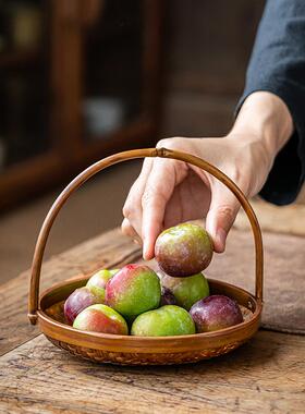 盘竹编小提古篮风381茶盘小果盘零食竹篮子点心手提篮圆形点托盘