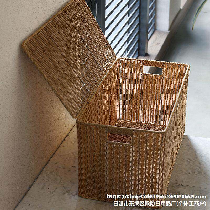 衣收纳箱有盖仿编整理储子物箱橱柜抽屉衣服编织物收612纳筐藤床