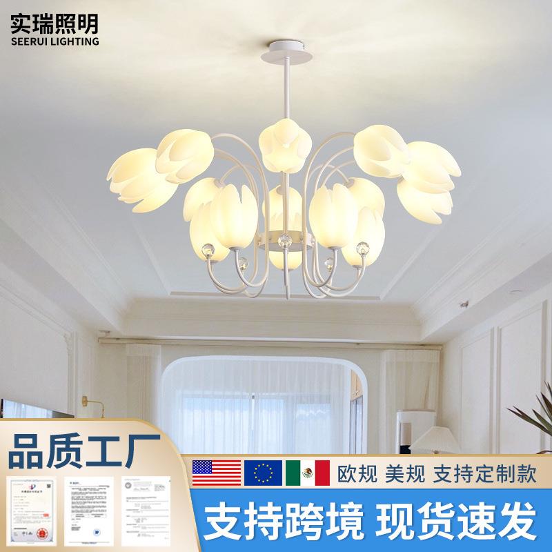 吊灯客厅风扇灯田园奶油风花朵卧室旋转摇头电扇灯具全屋组合套餐