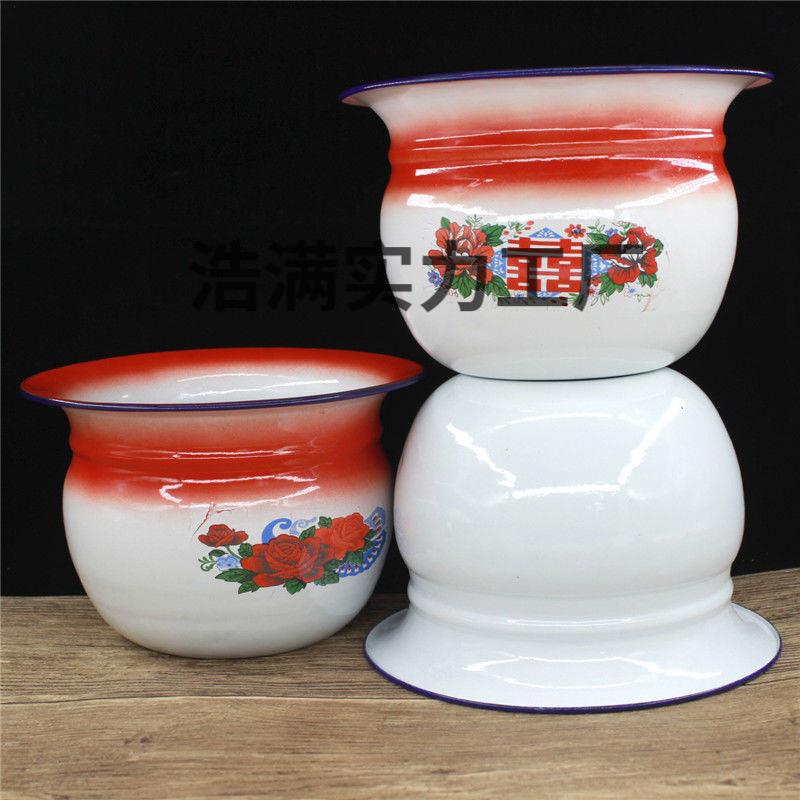 加厚矮款痰盂婚庆夜用搪瓷痰盂尿桶痰桶成人尿盆老人坐便器