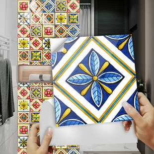 民族风曼陀罗花纹仿瓷砖贴地板楼梯翻新浴室餐厅厨卫装饰画墙贴纸