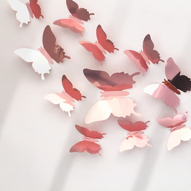 玫瑰金3D立体仿真蝴蝶婚礼婚庆教室客厅派对儿童房装饰墙贴纸防水