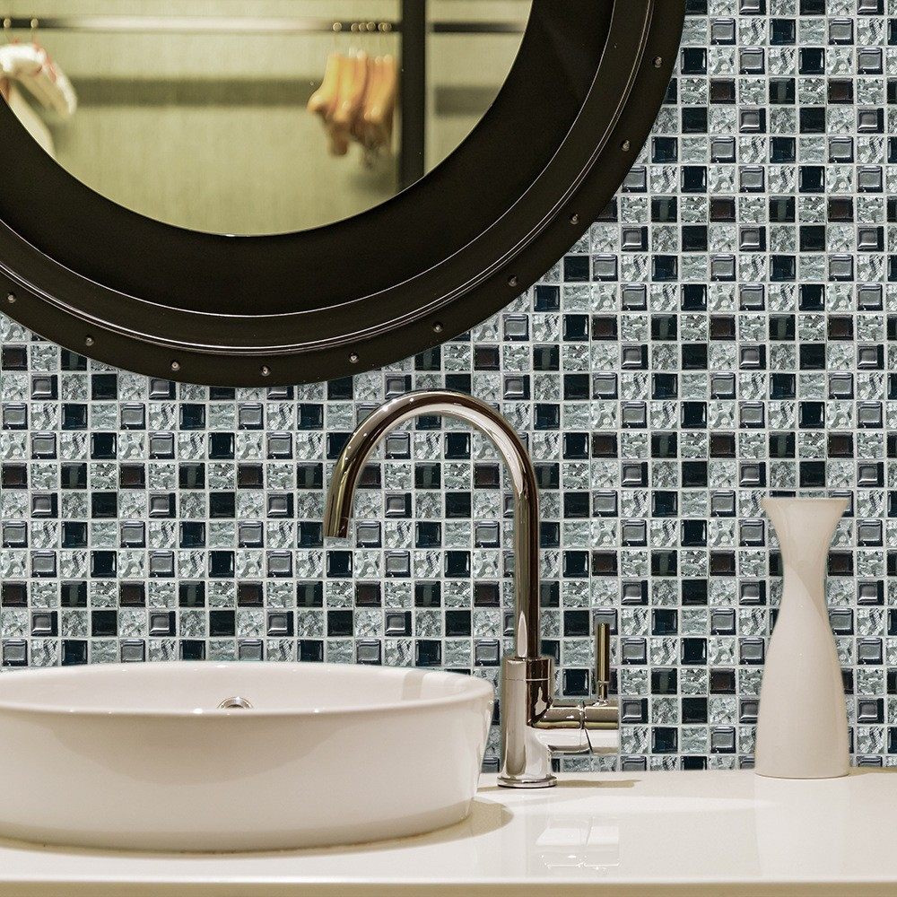 黑灰马赛克瓷砖贴楼梯踢脚线橱柜浴室餐厅美化翻新改造装饰墙贴纸