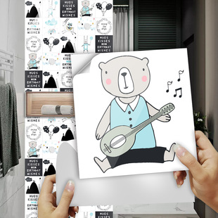 黑白小熊气球兔子瓷砖贴地板楼梯公寓厨房浴室墙面装饰自粘墙贴纸
