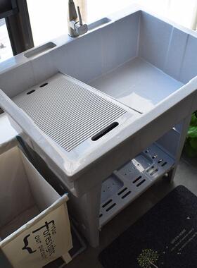 塑洗衣手池洗衣柜浴室柜阳台带洗搓料20445板落地衣盆洗台加厚洗