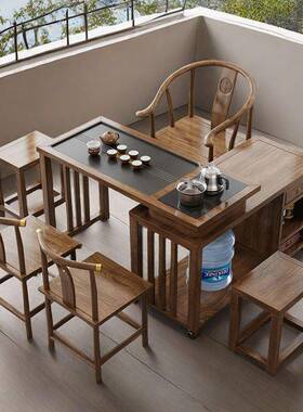新中式用茶台组椅合客厅家实木可旋转DQS移动折叠阳台小泡型茶台
