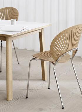 北欧用实木贝壳凳餐椅家靠背椅椅子法式复古中古77891简约餐桌椅