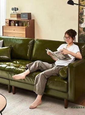 发古油蜡皮沙发客厅小户型简中KWU古风现复代约直排双三人沙美式