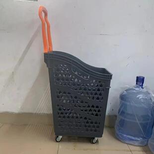 超市塑料物筐购物篮高塑料轻巧方便带轮子购手拉式购背物篮