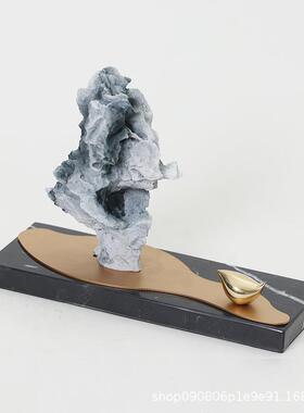 新中式禅意假山鸟PZ582板摆件样房小玄关室酒店茶台面摆设书柜软