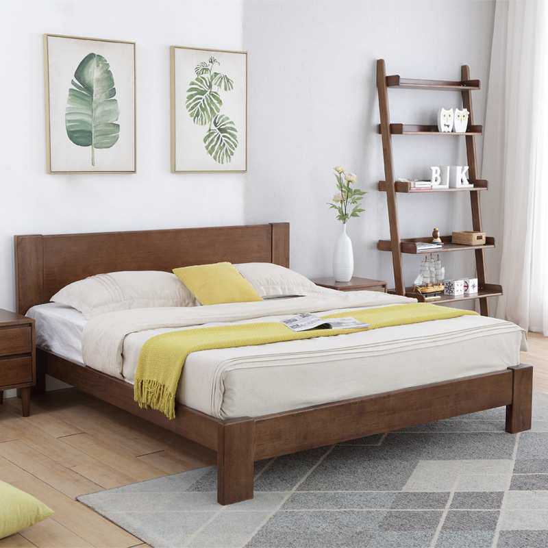 北欧纯实木床现代主卧双人床1.8m单人床1.2m出租房酒店床 储