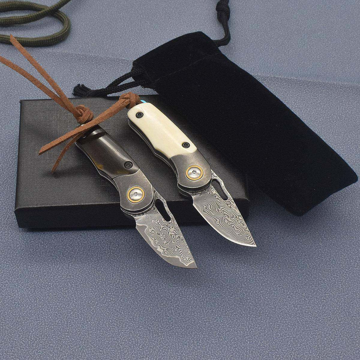 墨耀刃马士革钢折刀高硬度大小刀随58627身携带口小之袋折叠刀水