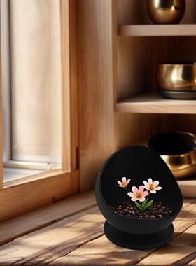 圆形创意花盆底ICX部有黑洞白浴两款颜色选桌面收纳室沥水可收纳