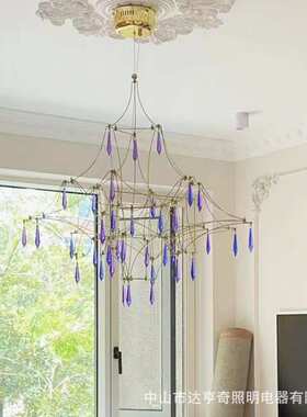 新款萤火虫法式金色紫色水晶客厅别墅主卧室个性吊灯复式公寓灯具