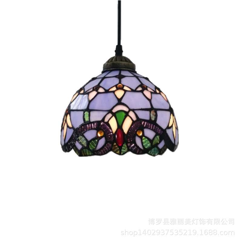 欧式蒂凡尼阳台吊灯地中海咖啡厅走廊过道灯具餐厅彩色玻璃小吊灯