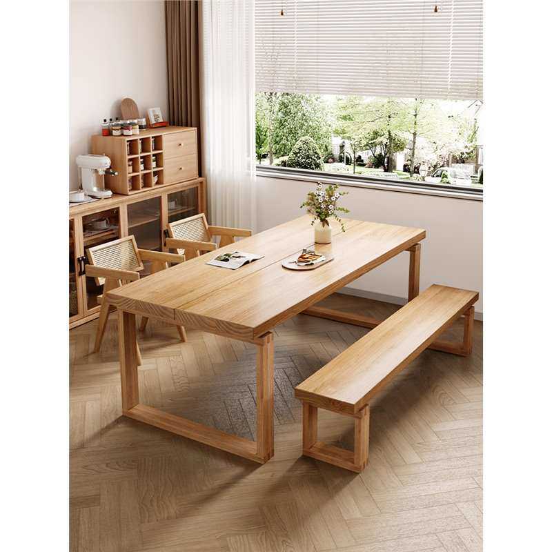 纯实木餐桌大尺寸简约胡桃木色桌椅原木饭桌家用小户型吃饭桌子