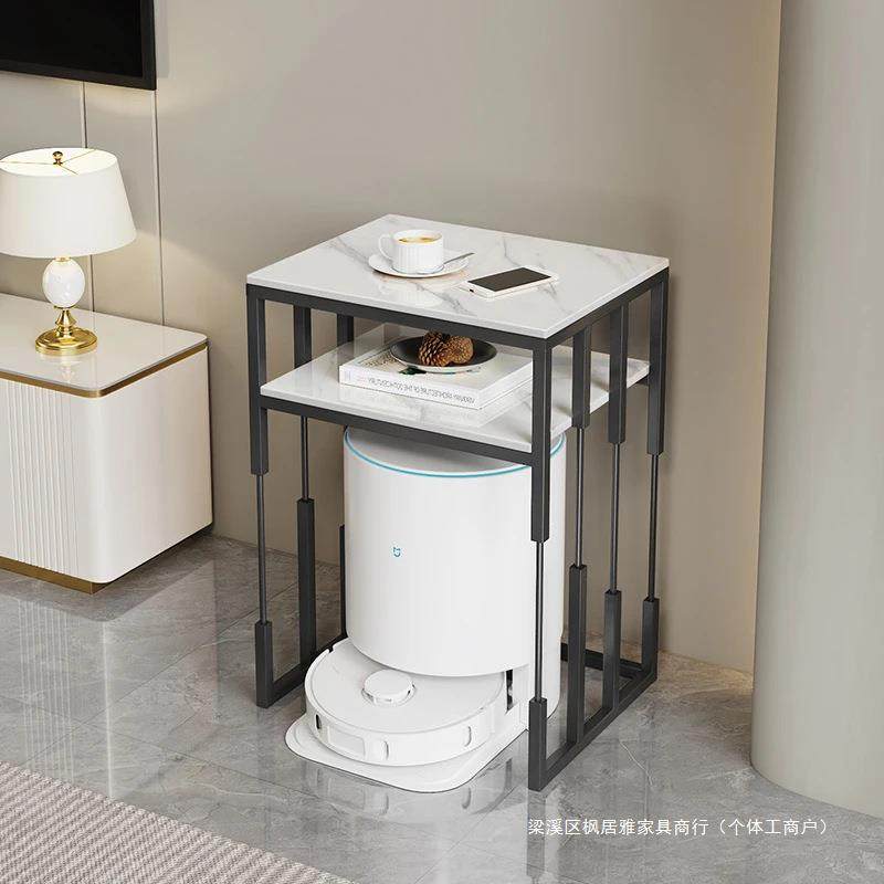 扫地机器人岩板边几置物架收纳柜基站上方置物柜高脚桌可移动角柜