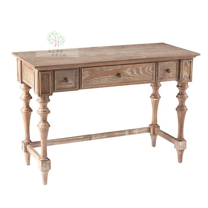 美式乡村红橡木书桌单个实木办公电脑桌法式复古风化白做旧写字台