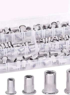 跨境130PCS盒装5种尺寸/英制304不锈钢铆钉螺纹平头拉铆螺母