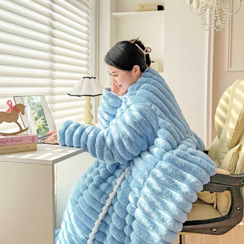 冬天办公室可穿抱枕懒人被带袖子穿在身上的被子车载两用午睡毛毯
