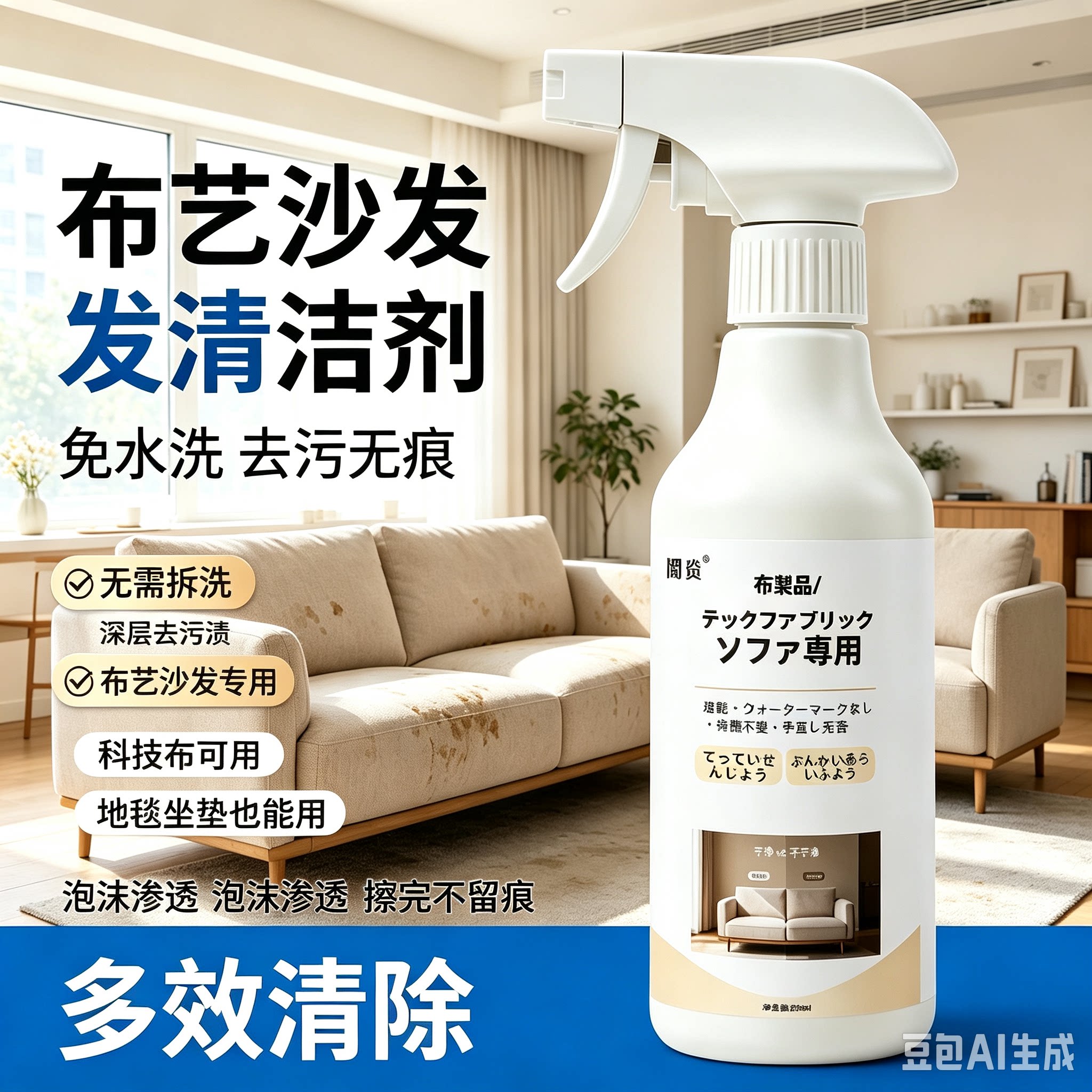 【免拆卸】布艺沙发窗帘科技清洁剂地毯衣服床垫多功能干洗剂HF2