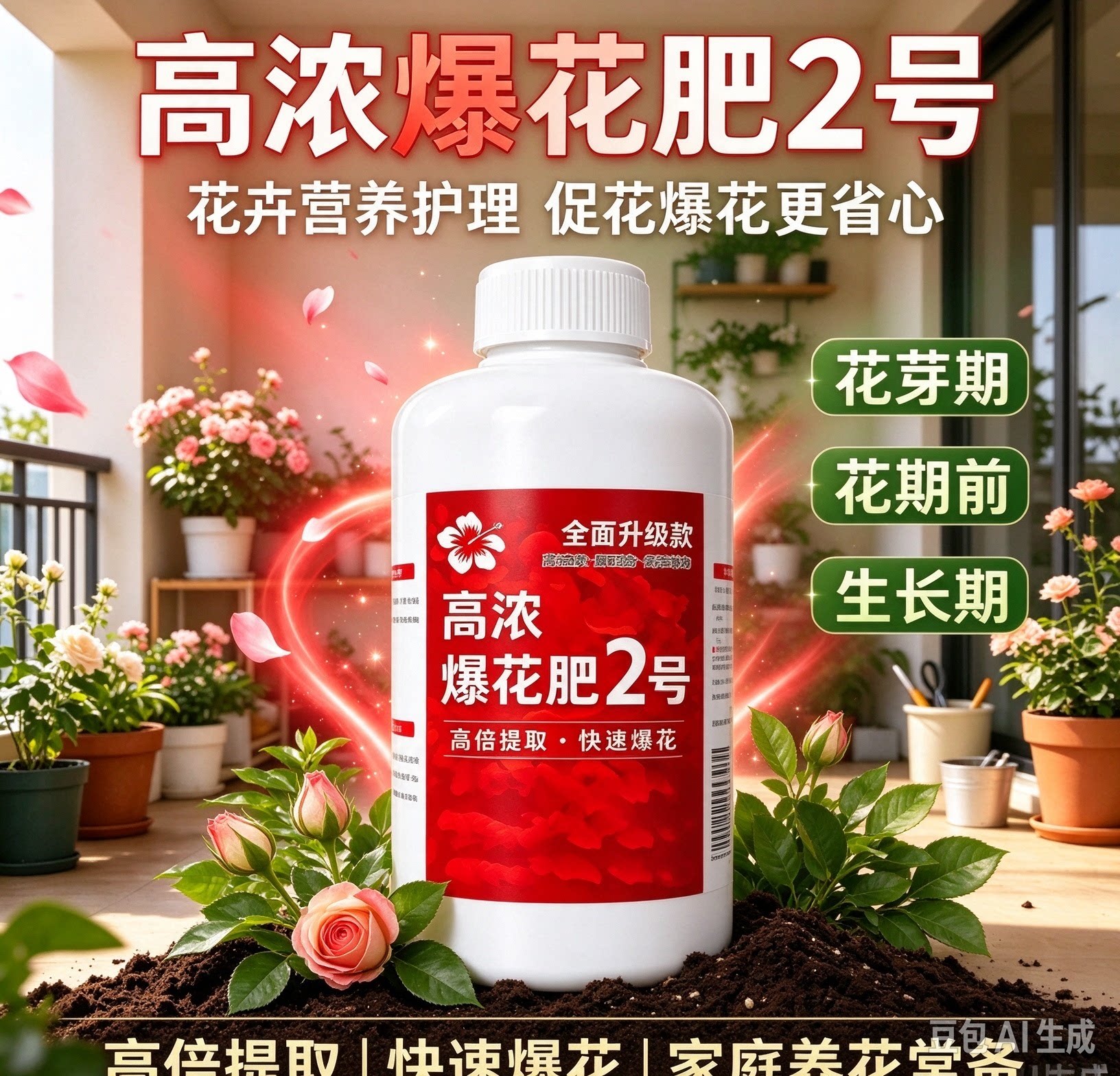 高浓爆花肥快速开花促花延长花期三角梅月季兰花茉莉开花复合肥XZ