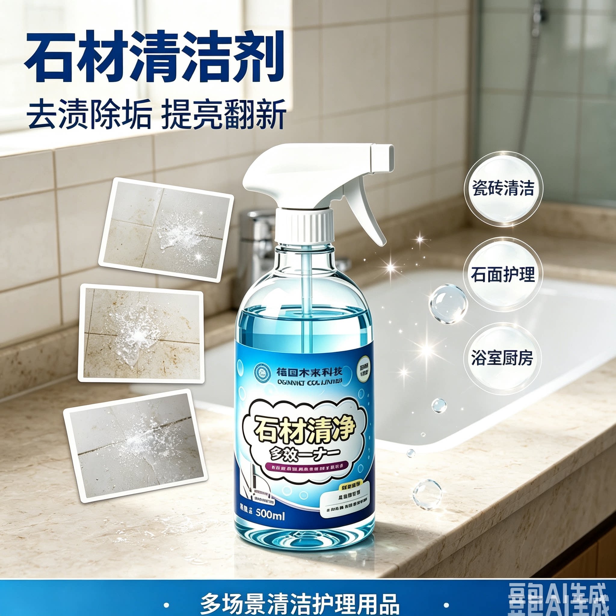 【拍一发三】石材渗色清洁剂厨房台面强力去污大理石抛光石英XZ